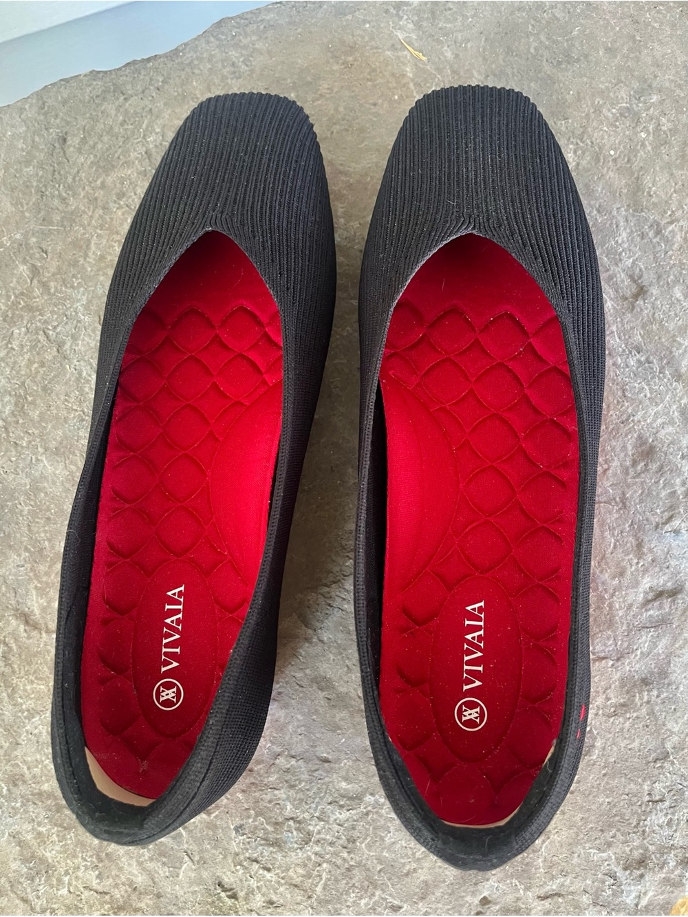 Vivaia Margot Black with Red Sole Square Toe, V Cut Ballet Flats. Size 42